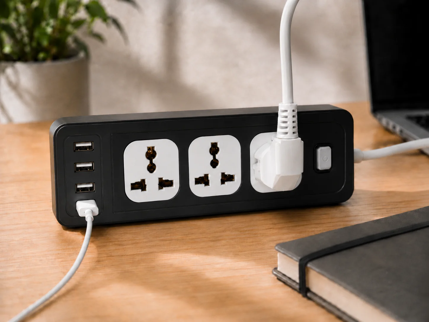 صورة مشترك كهرباء USB 4 منافذ أسود 2 متر - صورة 3