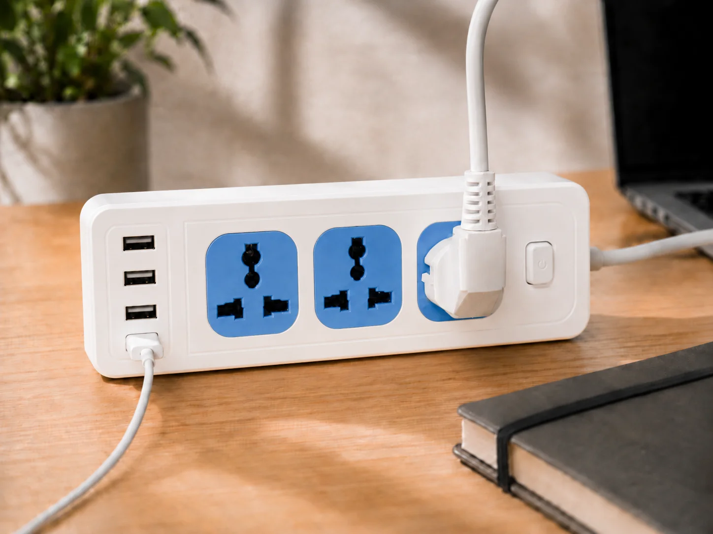 صورة مشترك كهرباء USB 4 منافذ أبيض 2 متر - صورة 3