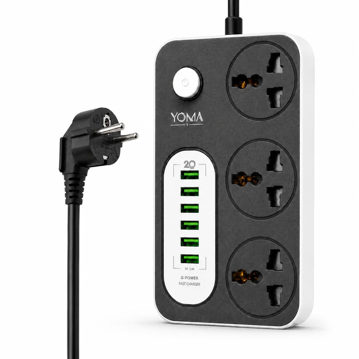 مشترك يوما 6A USB - فيشة ثنائية - أبيض - 2 متر