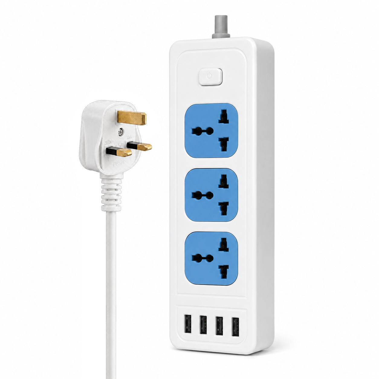 صورة مشترك كهرباء USB 4 منافذ أبيض 2 متر